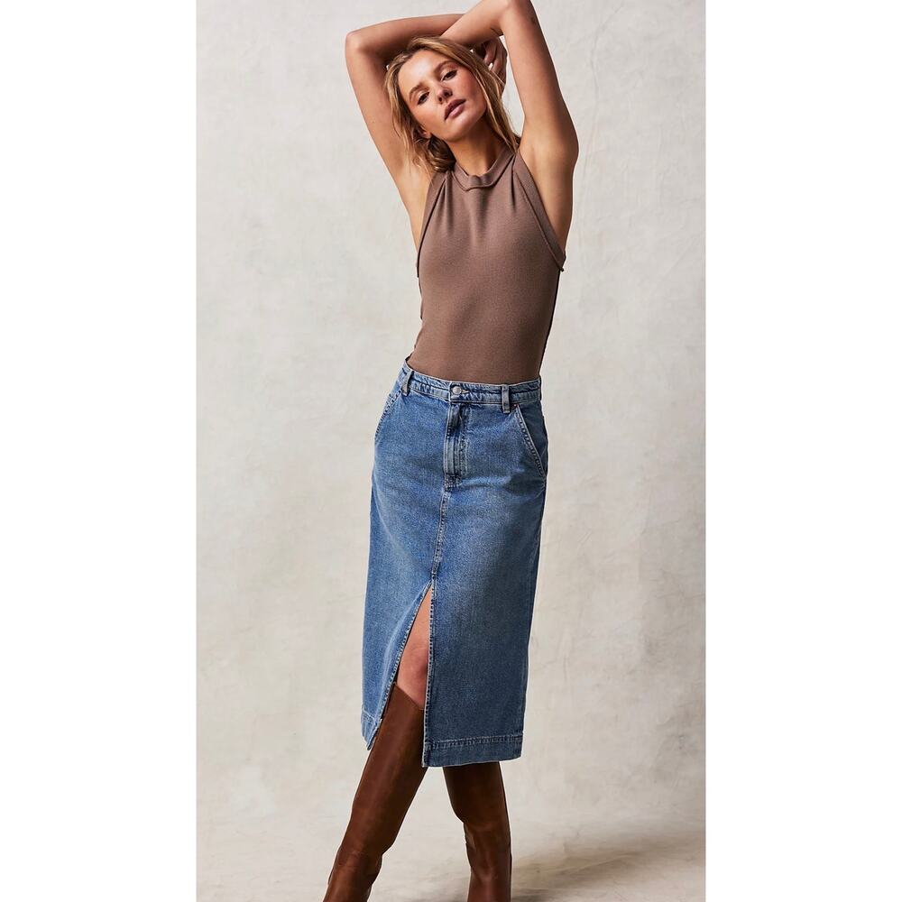 NWT / Free People Wild Roses Denim Midi / Dark Wash / size 27